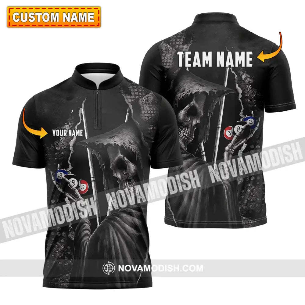Unisex Shirt - Custom Name Black Death Sport Shirt Billiard T-shirt