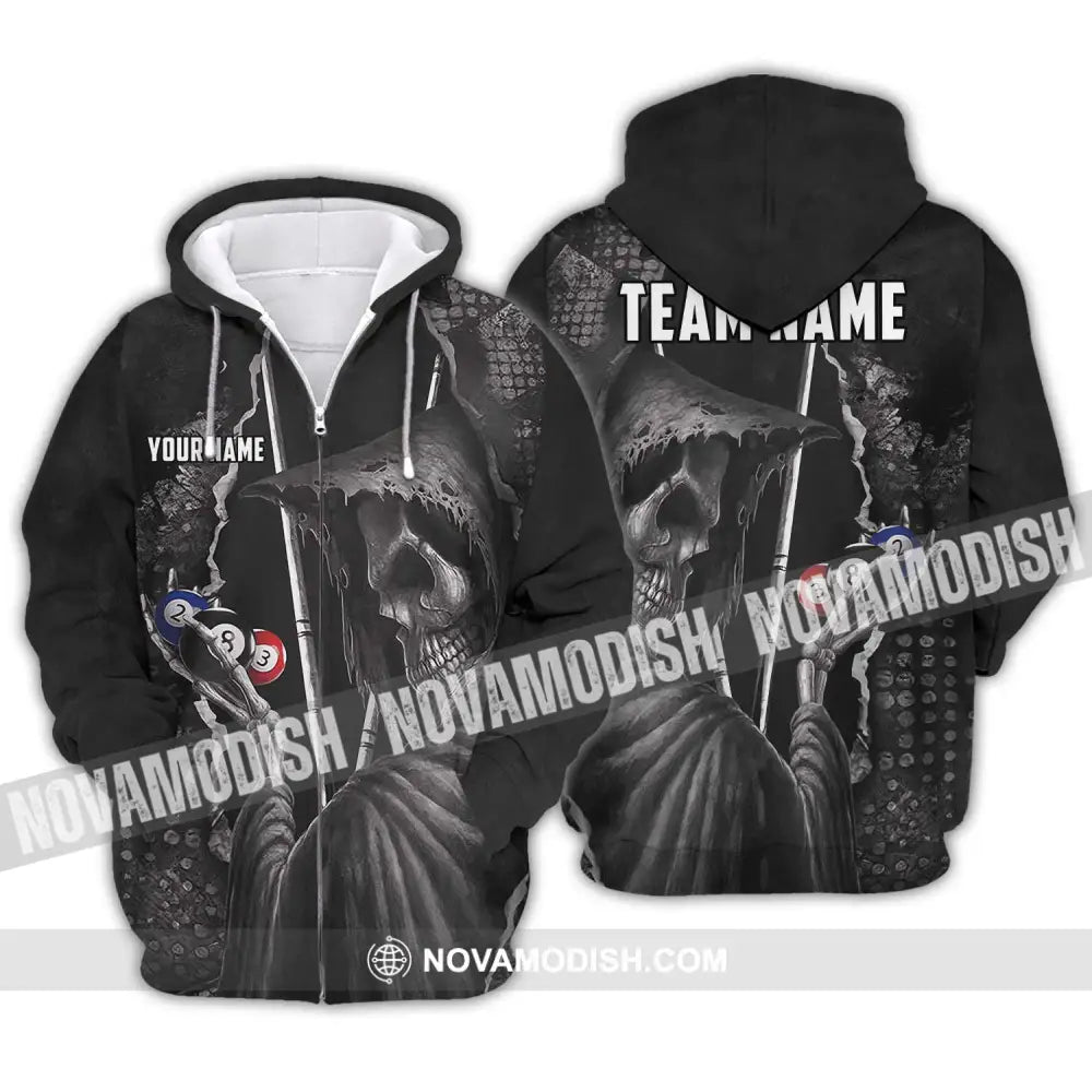 Unisex Shirt - Custom Name Black Death Sport Shirt Billiard Zipper Hoodie / S T-shirt