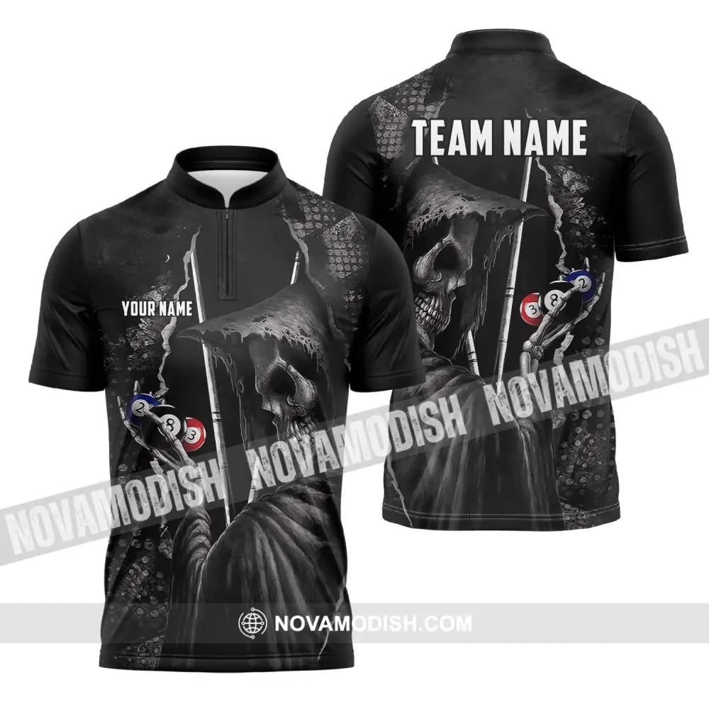 Unisex Shirt - Custom Name Black Death Sport Shirt Billiard Zipper Polo Shirt / S T-shirt