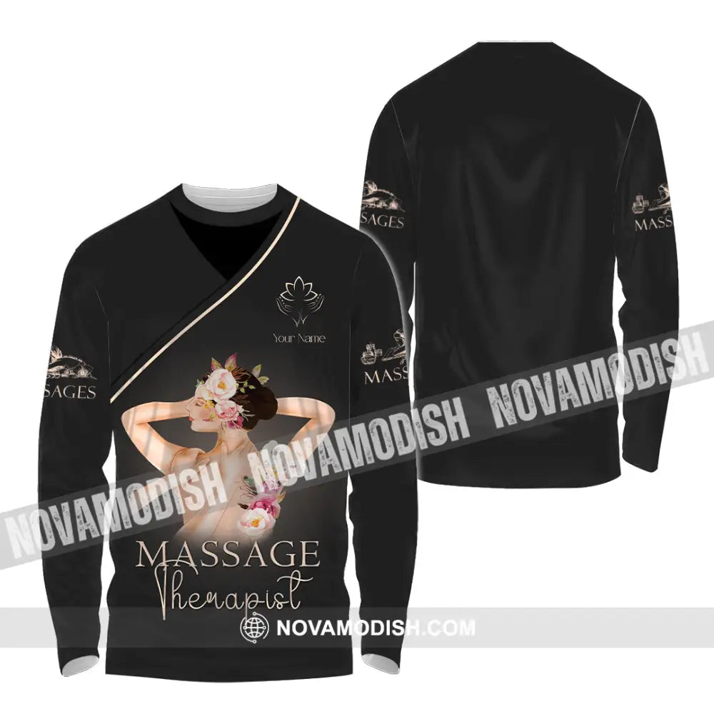 Unisex Shirt - Custom Name Shirt Black Massage Therapist Long Sleeve Shirt / S T-shirt