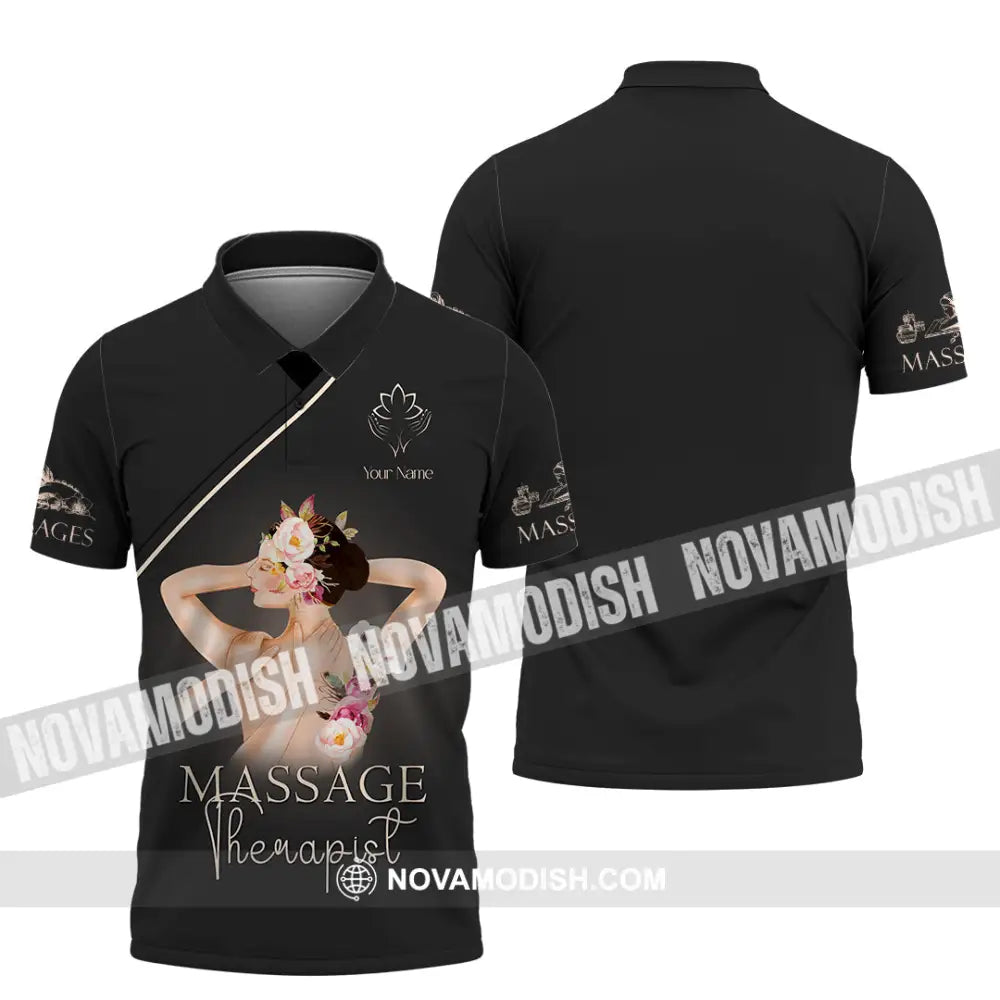 Unisex Shirt - Custom Name Shirt Black Massage Therapist Polo Shirt / S T-shirt