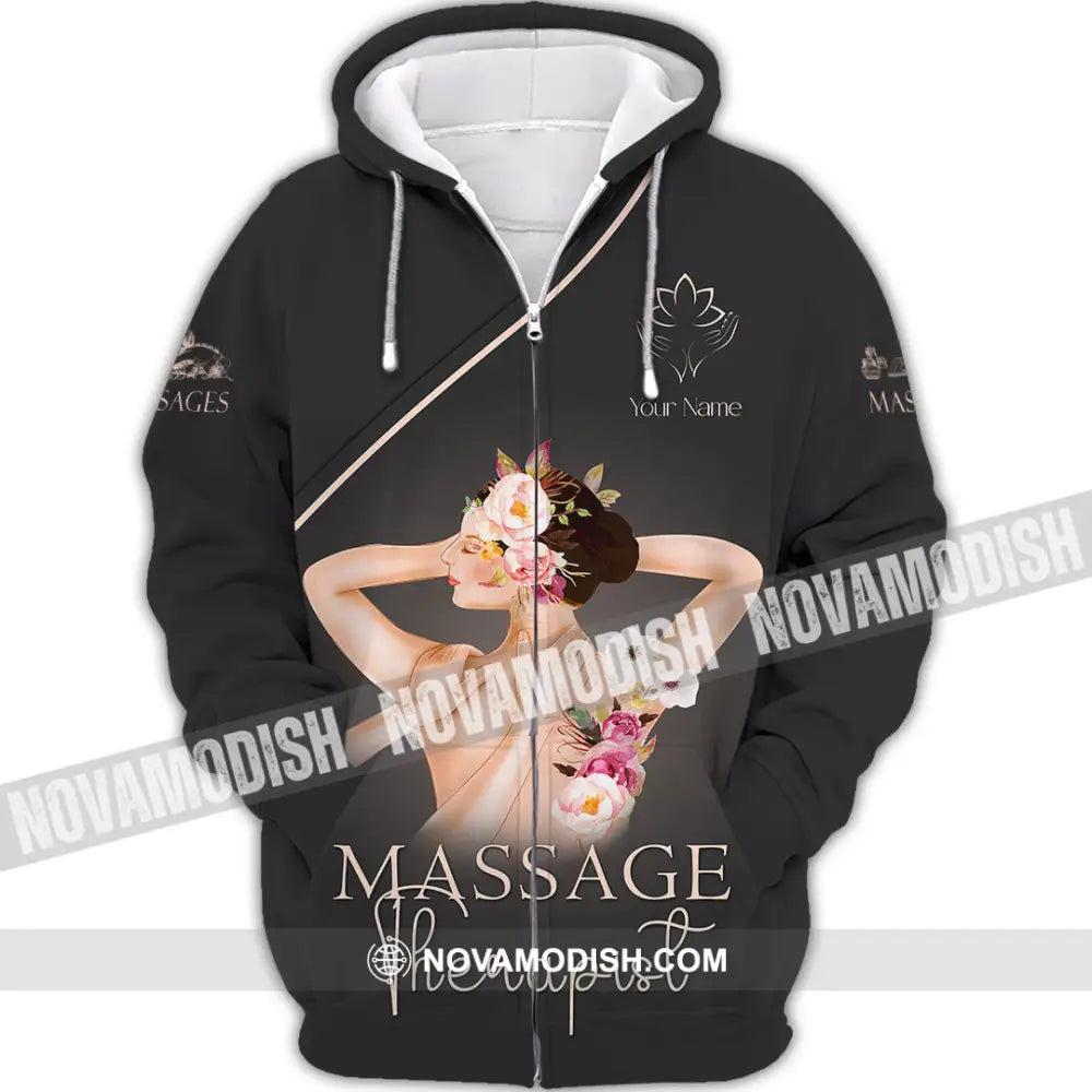 Unisex Shirt - Custom Name Shirt Black Massage Therapist Zipper Hoodie / S T-shirt
