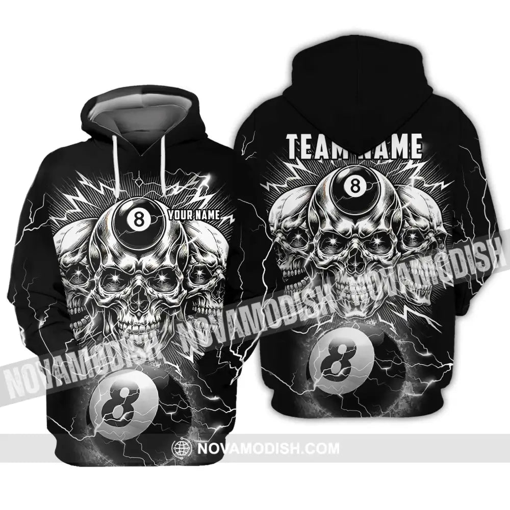 Unisex Shirt - Custom Name Black Skull Billiard Shirt Hoodie / S T-shirt