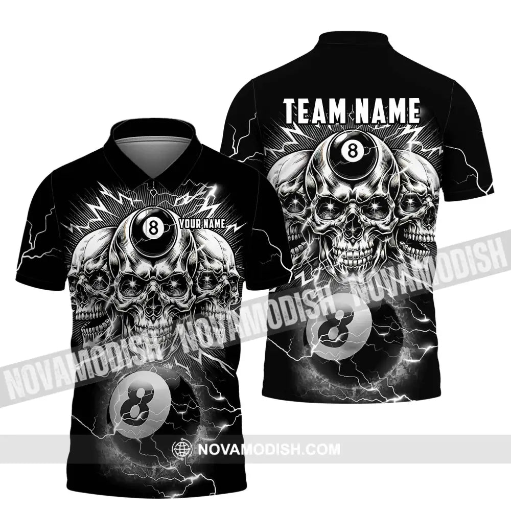 Unisex Shirt - Custom Name Black Skull Billiard Shirt Polo Shirt / S T-shirt