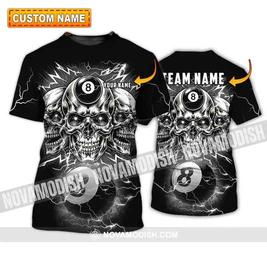 Unisex Shirt - Custom Name Black Skull Billiard Shirt T-shirt