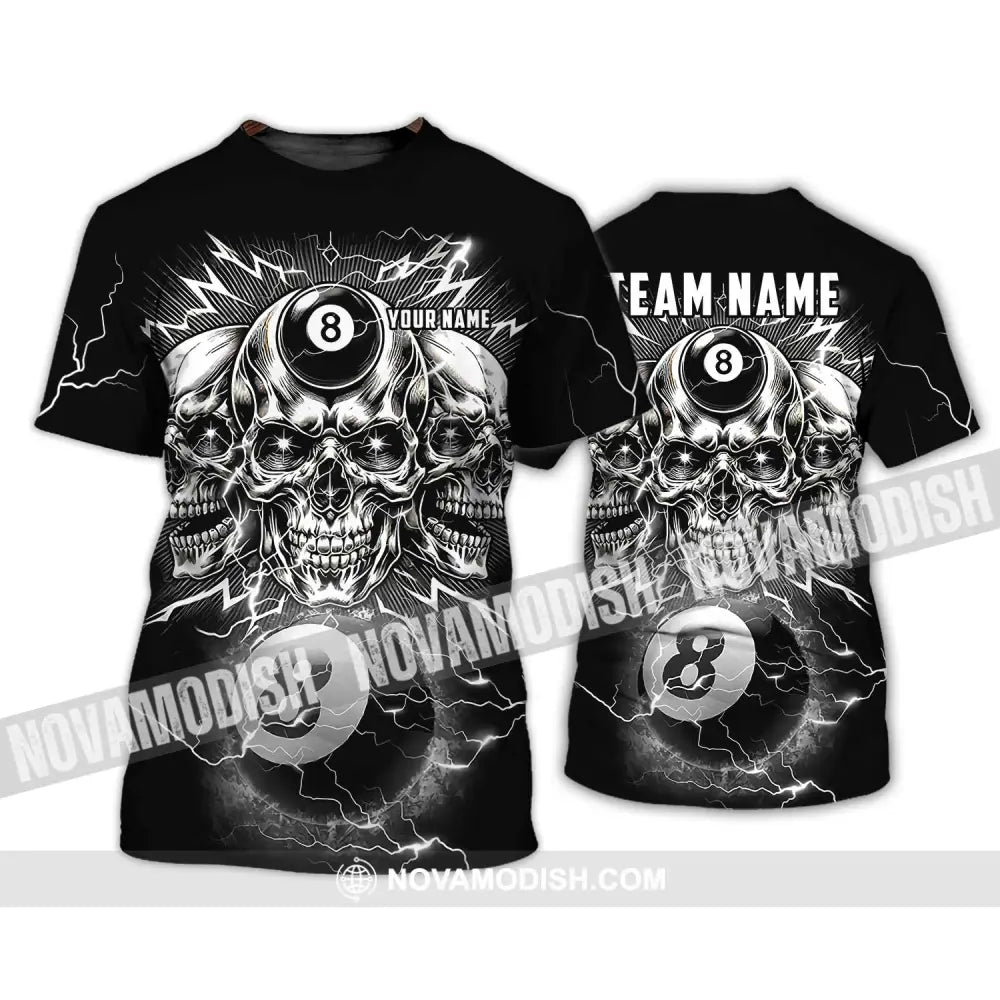 Unisex Shirt - Custom Name Black Skull Billiard Shirt T-Shirt / S T-shirt