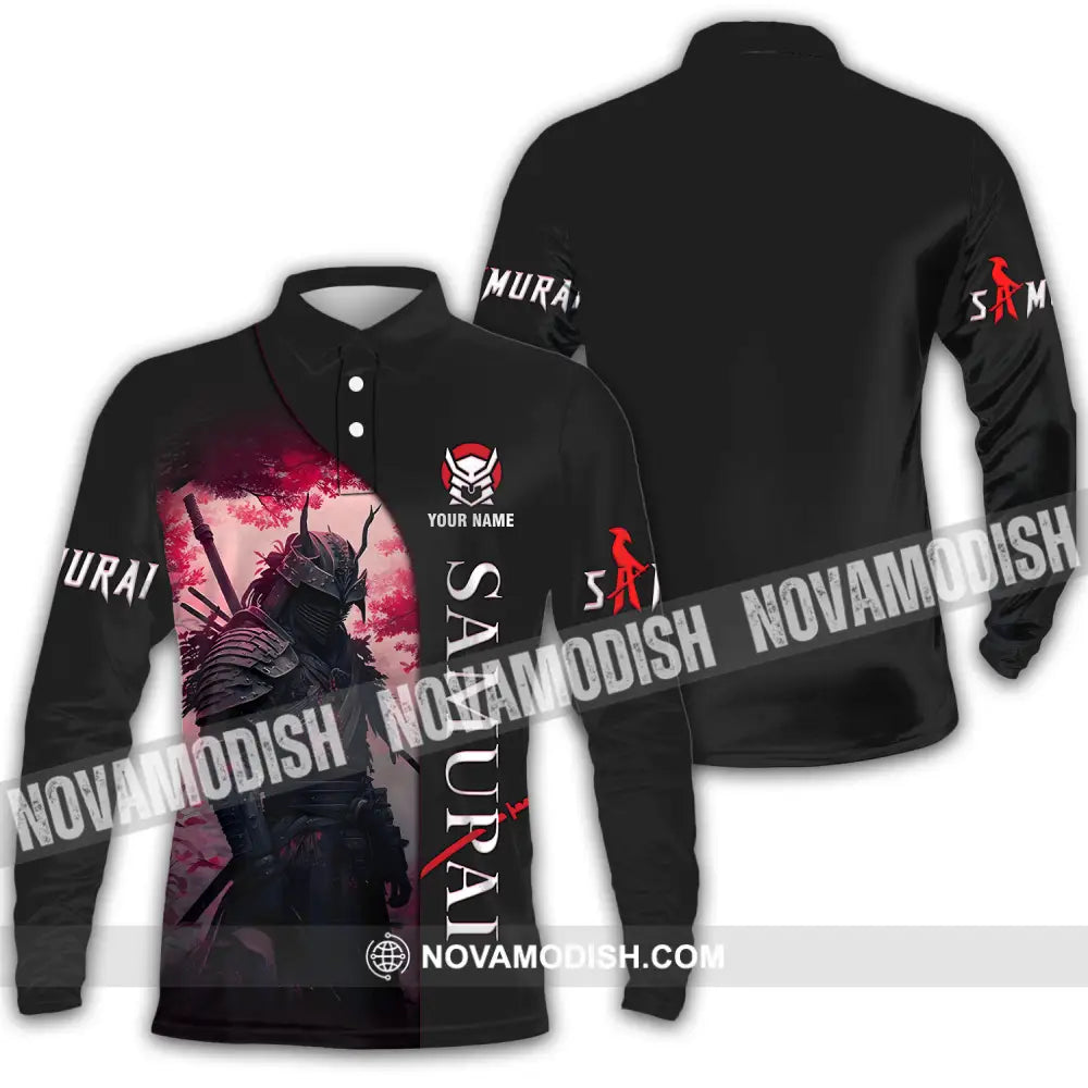Unisex Shirt - Custom Name Blood Samurai Shirt Long Sleeve Polo / S T-shirt