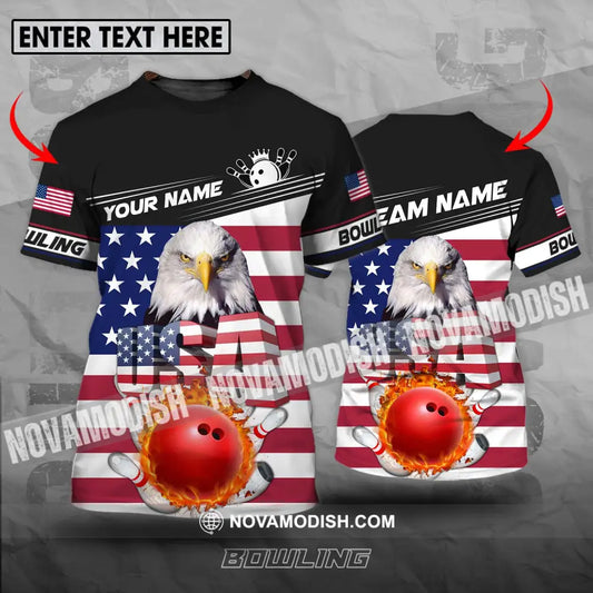 Unisex Shirt - Custom Name Bowling Lover Shirt America Flag Bowling T-shirt