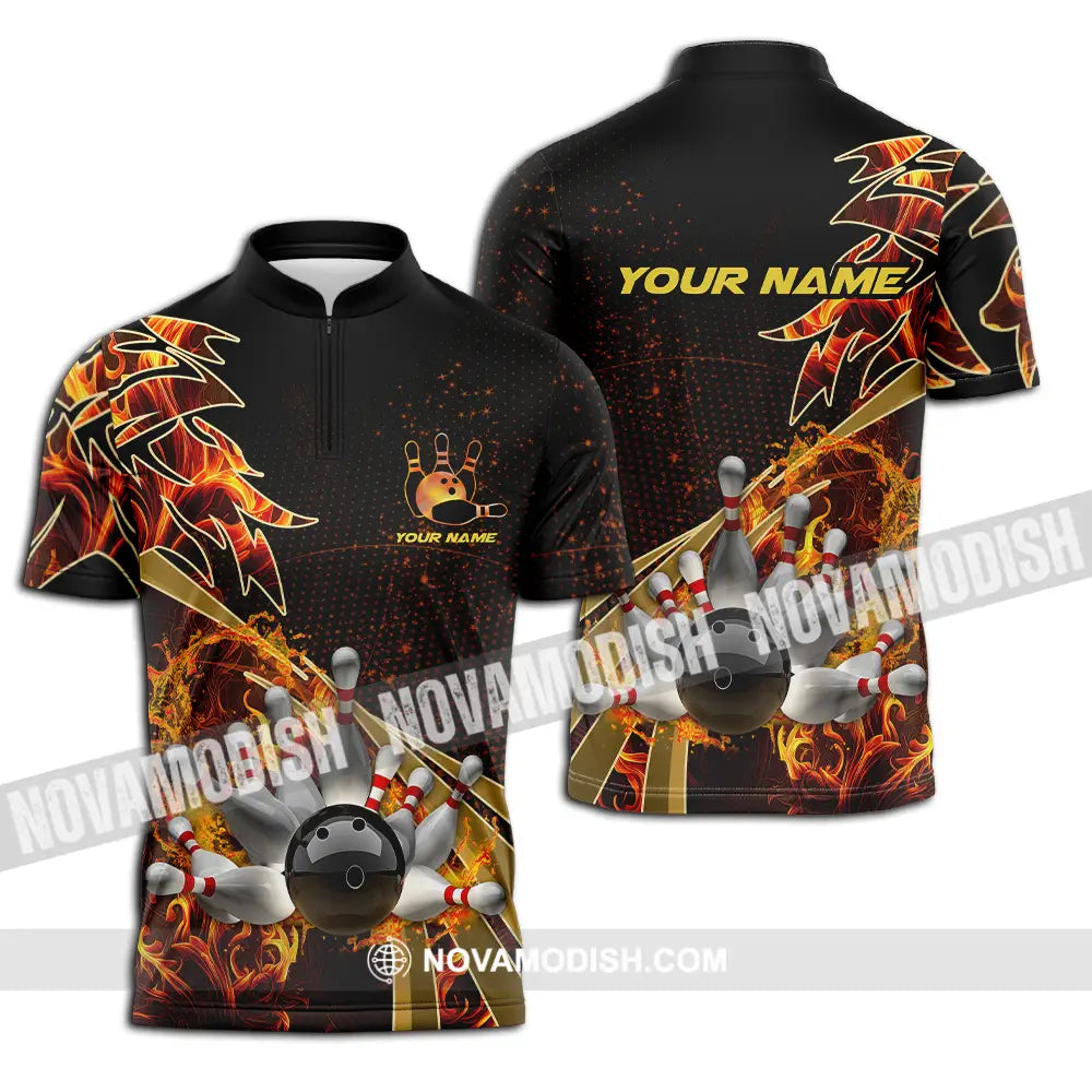 Unisex Shirt - Custom Name Shirt Bowling Player Zipper Polo Shirt / S T-shirt