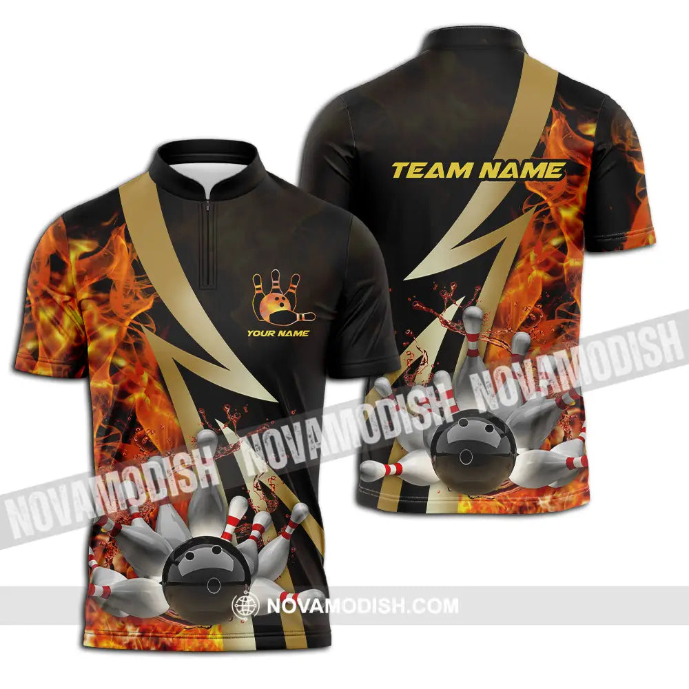 Unisex Shirt - Custom Name Shirt Bowling Player Zipper Polo Shirt / S T-shirt