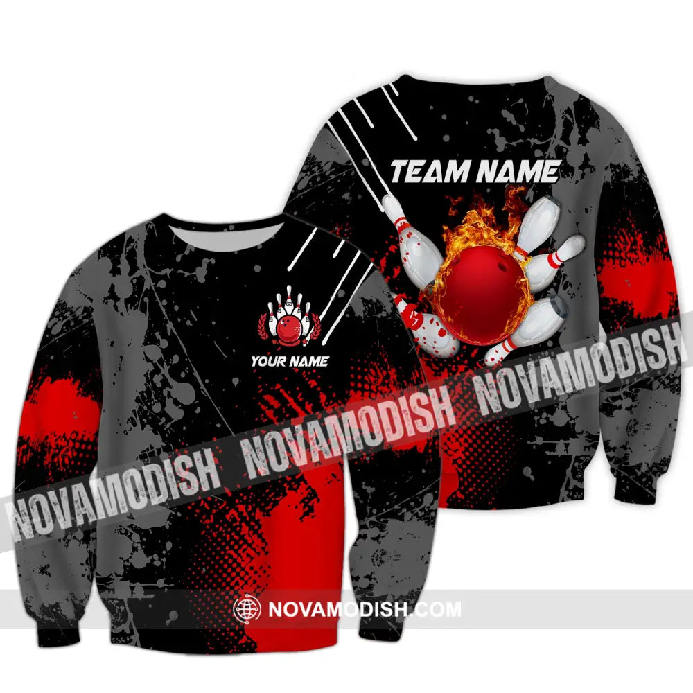 Unisex Shirt Custom Name Bowling Polo Fire T-Shirt Hoodie Long Sleeve / S