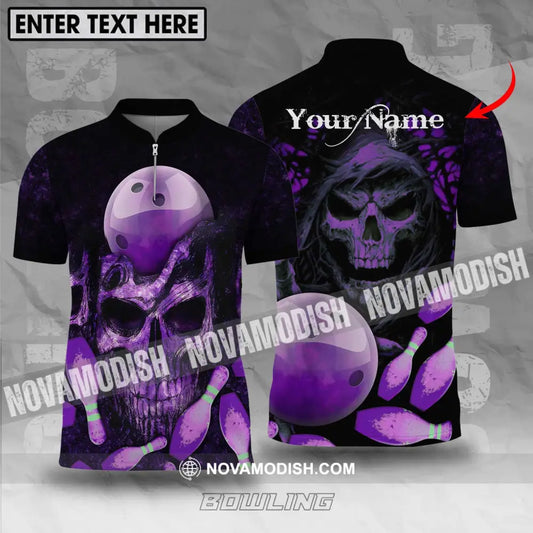 Unisex Shirt - Custom Name Bowling Purple Skull Shirt T-shirt