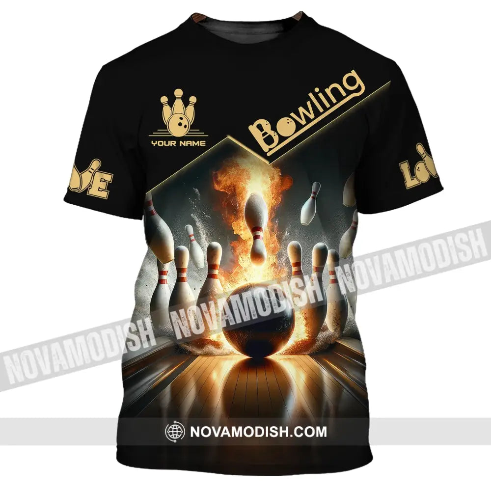 Unisex Shirt - Custom Name Boxing Fire Bowling Ball Shirt For Bowling Lover T-Shirt / S T-shirt