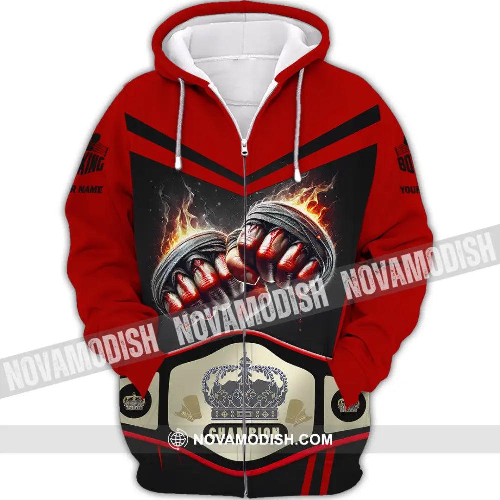 Unisex Shirt Custom Name Boxing Long Sleeve T-Shirt Zipper Hoodie / S T-Shirt