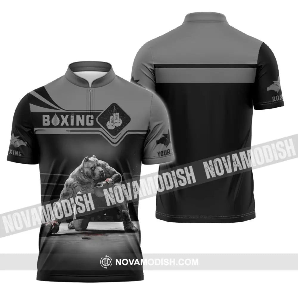 Unisex Shirt Custom Name Boxing Long Sleeve T-Shirt Zipper Polo / S T-Shirt