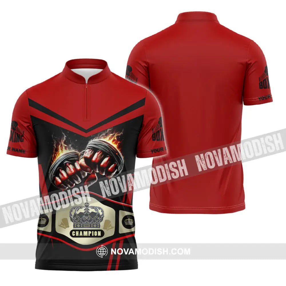 Unisex Shirt Custom Name Boxing Long Sleeve T-Shirt Zipper Polo / S T-Shirt