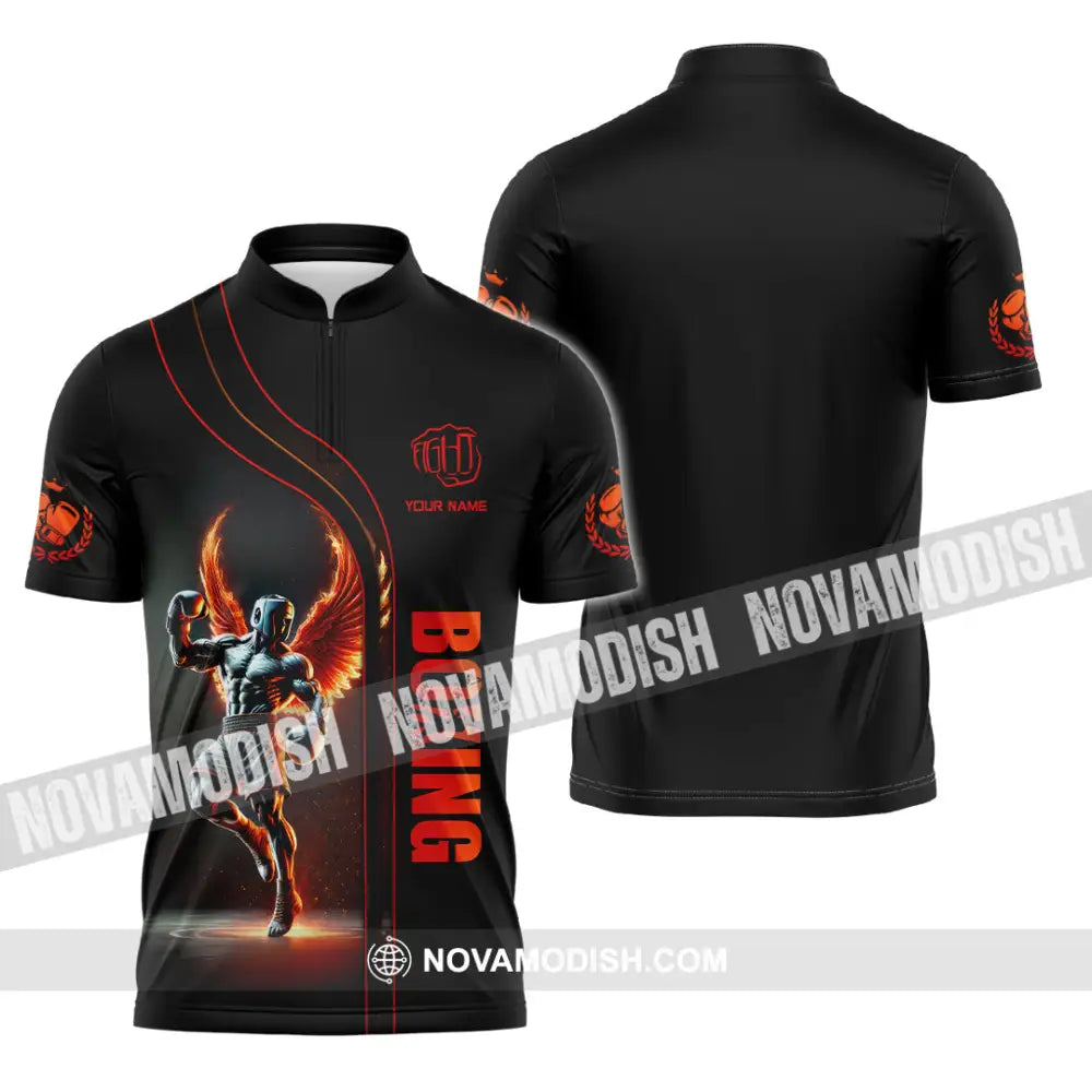 Unisex Shirt Custom Name Boxing Long Sleeve T-Shirt Zipper Polo / S T-Shirt