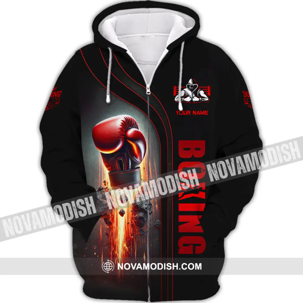Unisex Shirt Custom Name Boxing Lover Polo Long Sleeve Gift Zipper Hoodie / S T-Shirt
