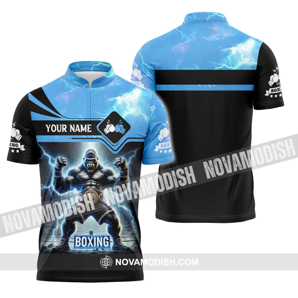 Unisex Shirt Custom Name Boxing Polo Long Sleeve Love T-Shirt Zipper / S T-Shirt