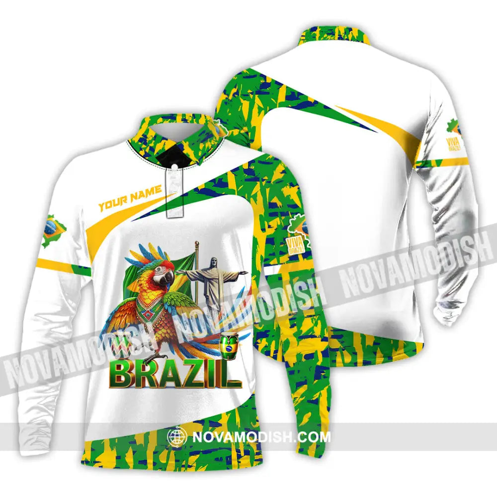 Unisex Shirt Custom Name Brazil Gift For Lover Long Sleeve Polo / S T-Shirt