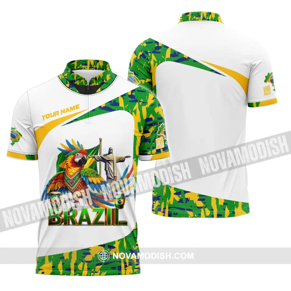 Unisex Shirt Custom Name Brazil Gift For Lover Zipper Polo / S T-Shirt