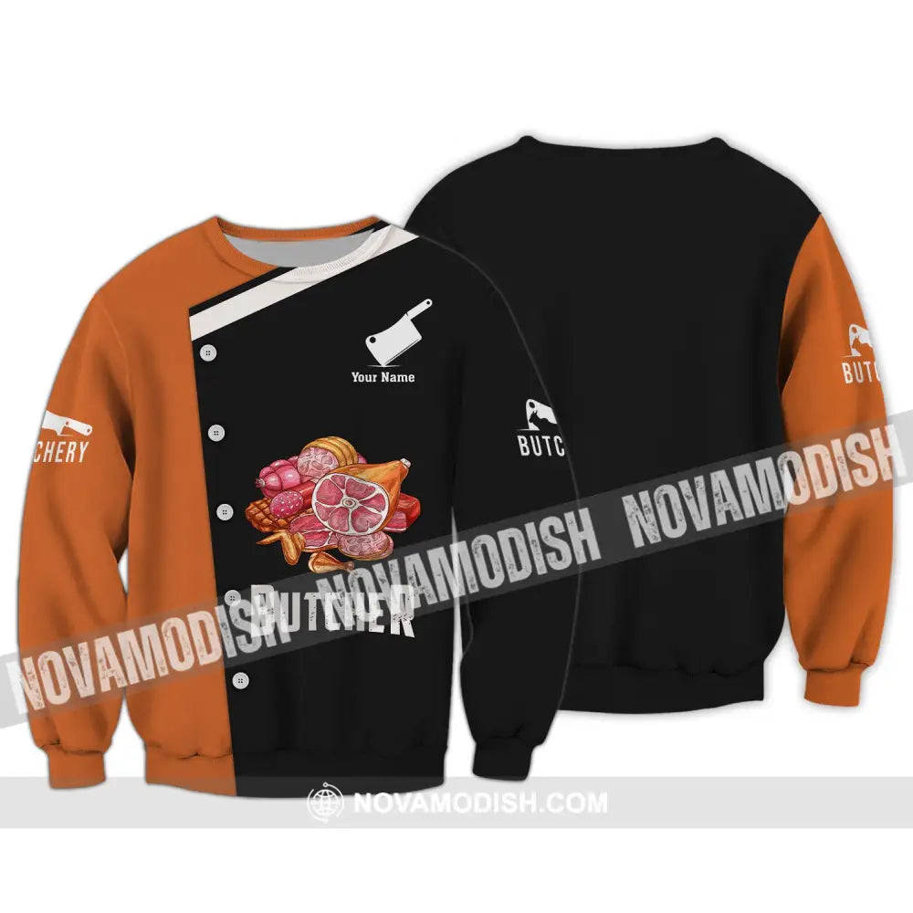 Unisex Shirt Custom Name Butcher Butchery Gift For Meat T-Shirt Long Sleeve / S