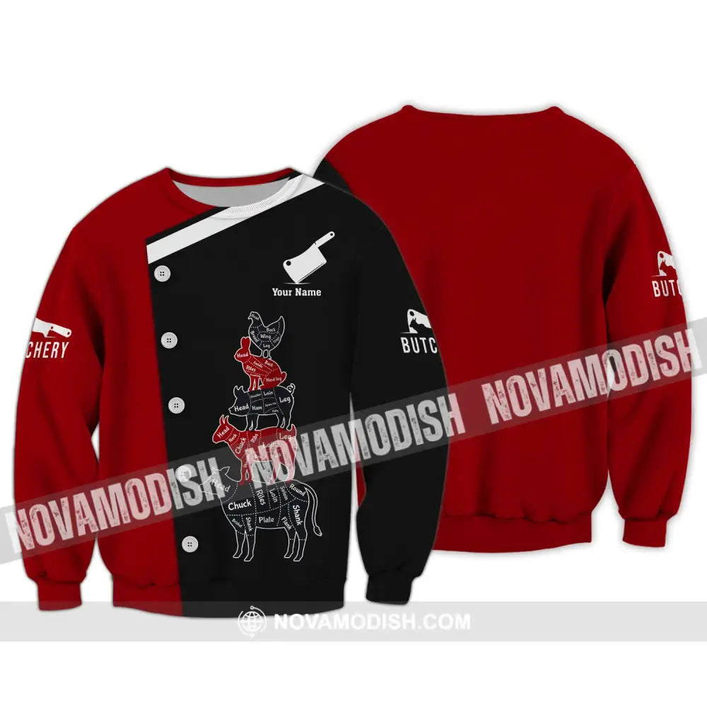 Unisex Shirt Custom Name Butcher Gift For Meat T-Shirt Long Sleeve / S