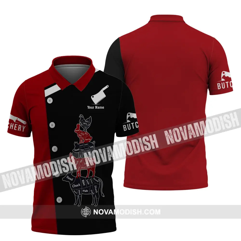 Unisex Shirt Custom Name Butcher Gift For Meat T-Shirt Polo / S