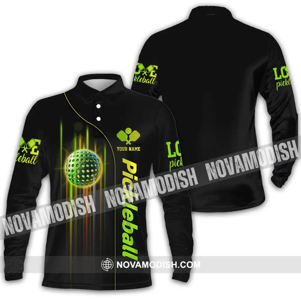 Unisex Shirt - Custom Name Shirt Colorful Line Pickleball Long Sleeve Polo / S T-shirt