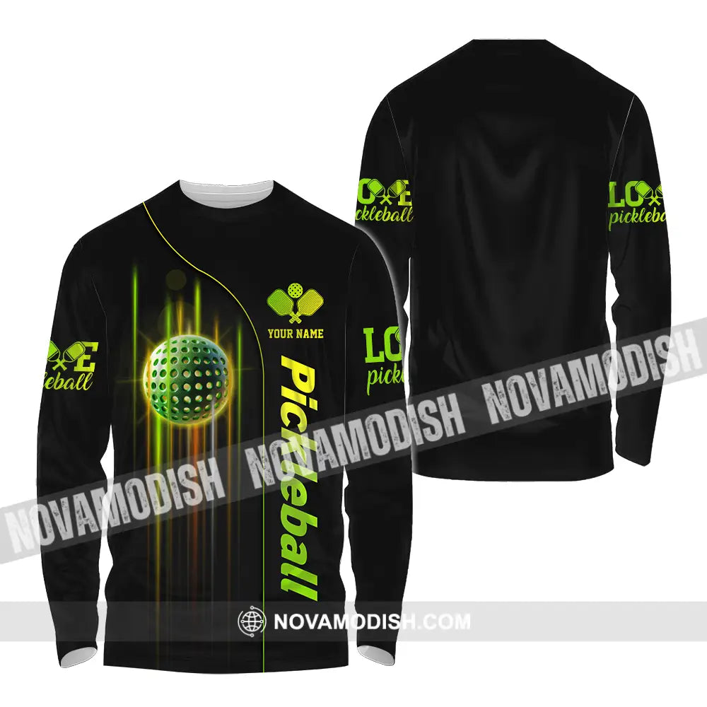 Unisex Shirt - Custom Name Shirt Colorful Line Pickleball Long Sleeve Shirt / S T-shirt