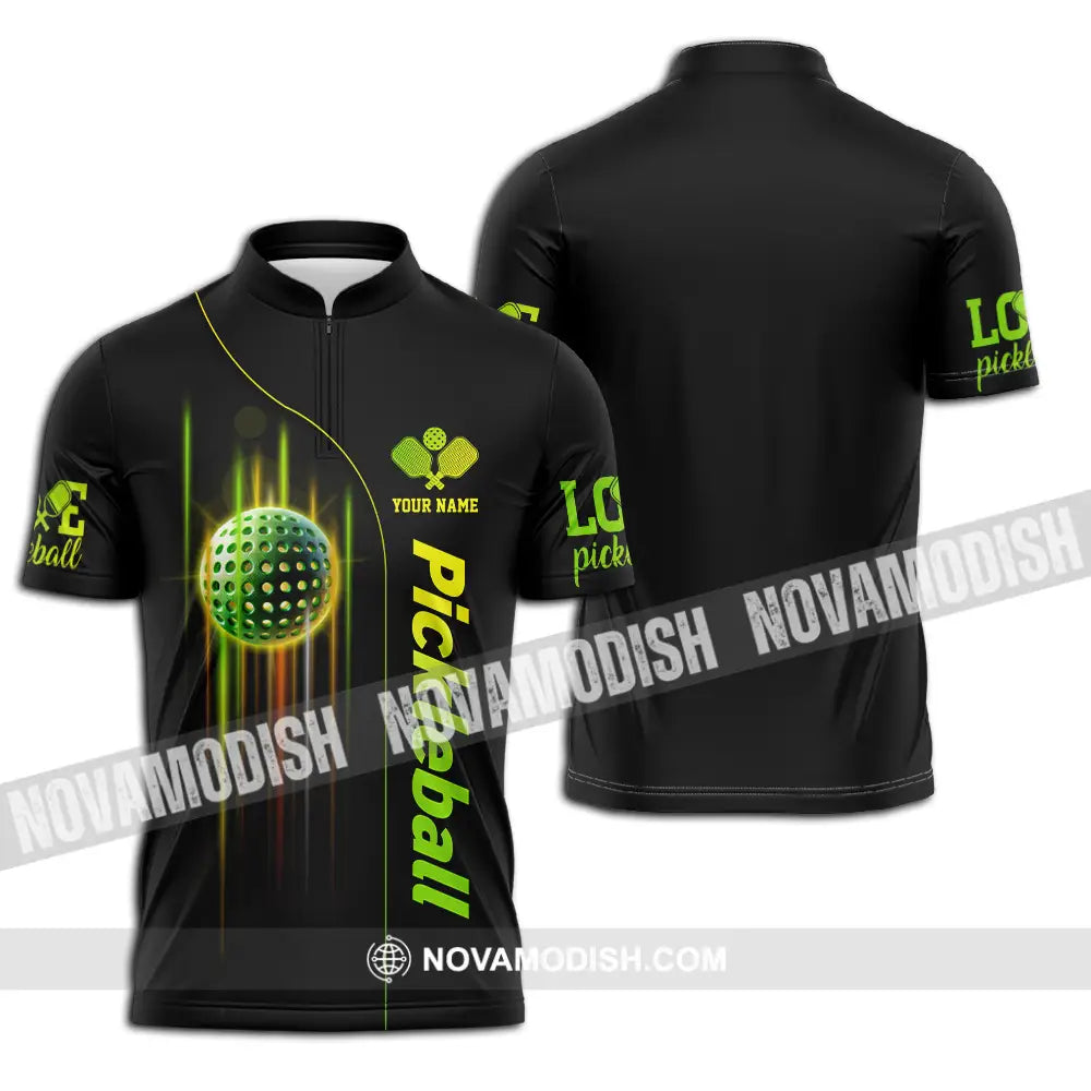 Unisex Shirt - Custom Name Shirt Colorful Line Pickleball Zipper Polo Shirt / S T-shirt