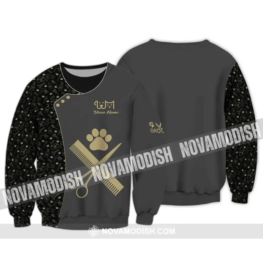 Unisex Shirt - Custom Name Dark Shirt For Pet Grooming Long Sleeve / S T-shirt