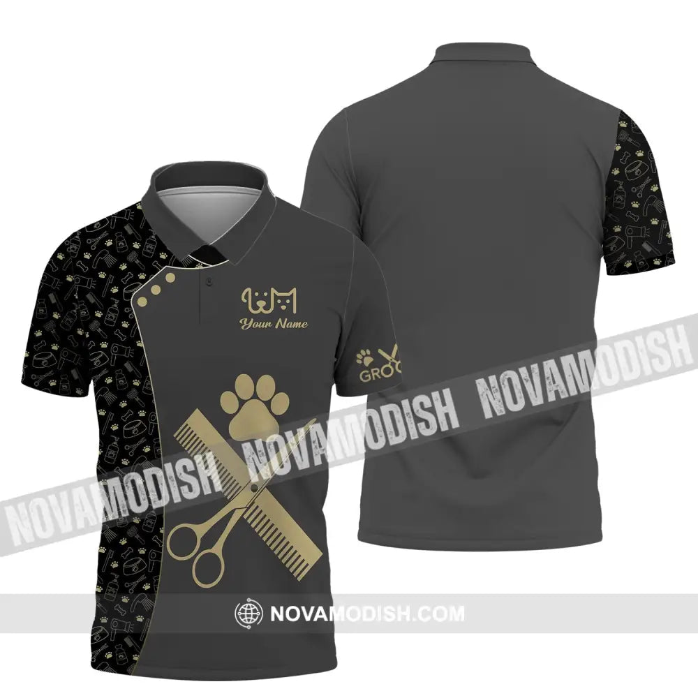 Unisex Shirt - Custom Name Dark Shirt For Pet Grooming Polo Shirt / S T-shirt