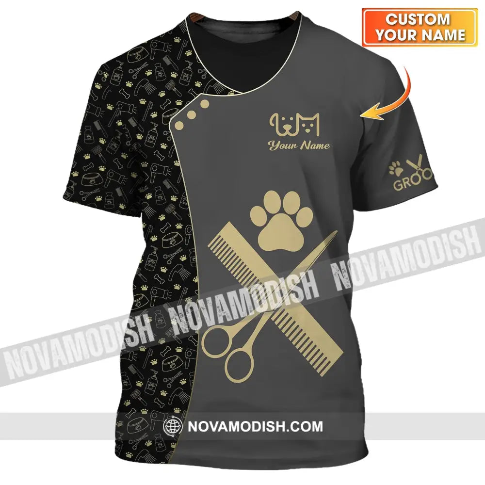 Unisex Shirt - Custom Name Dark Shirt For Pet Grooming T-shirt