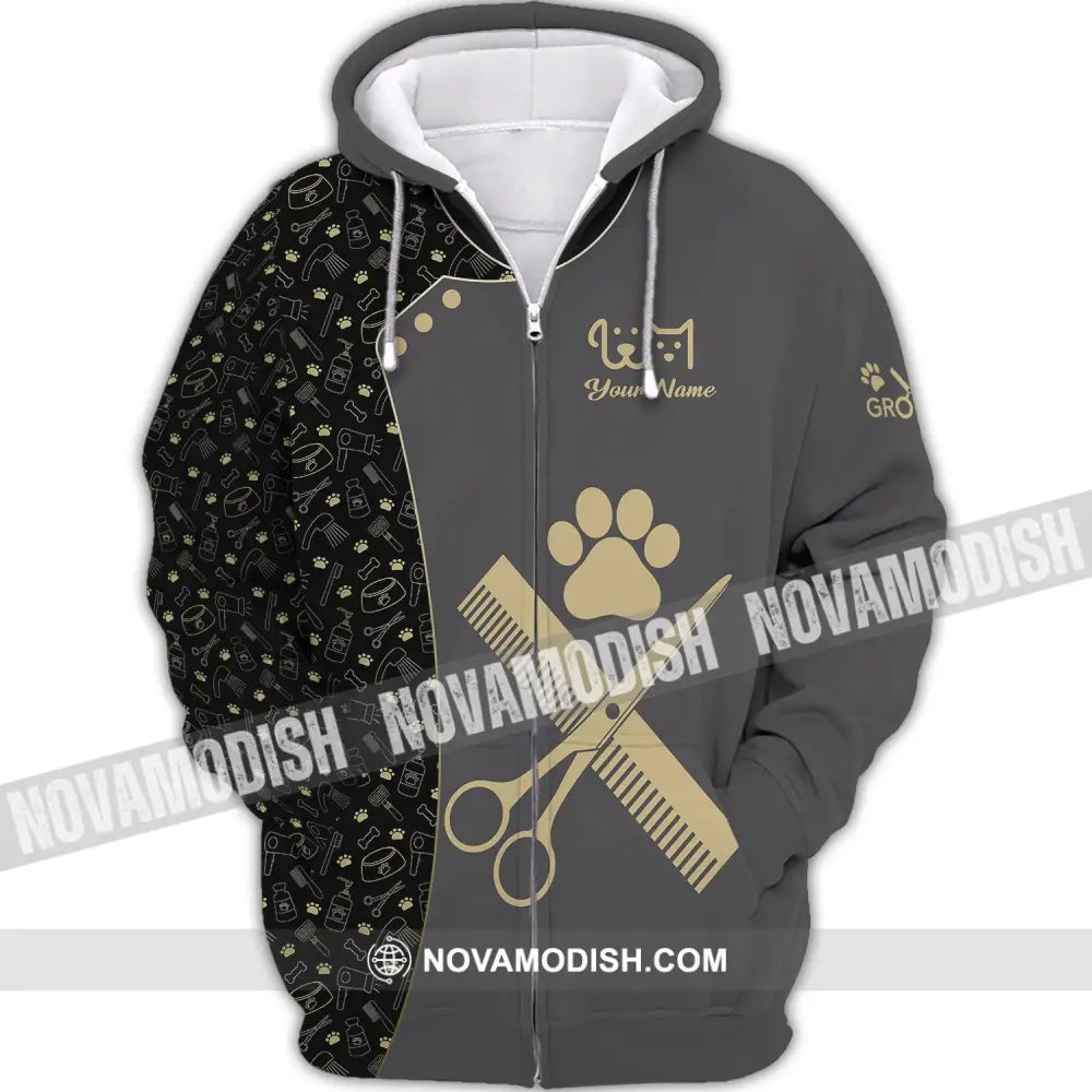 Unisex Shirt - Custom Name Dark Shirt For Pet Grooming Zipper Hoodie / S T-shirt