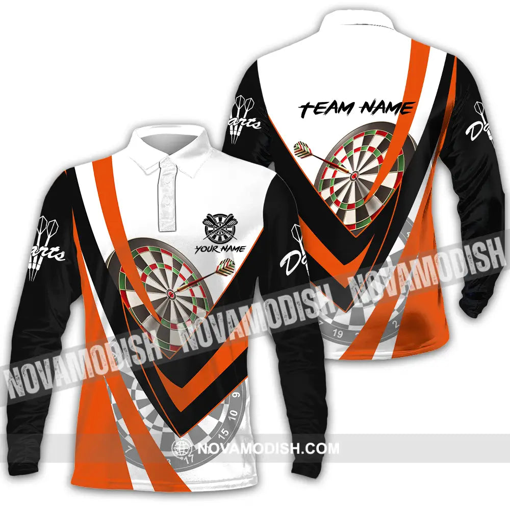 Unisex Shirt - Custom Name Darts Player Shirt Orange Color Classic Long Sleeve Polo / S T-shirt