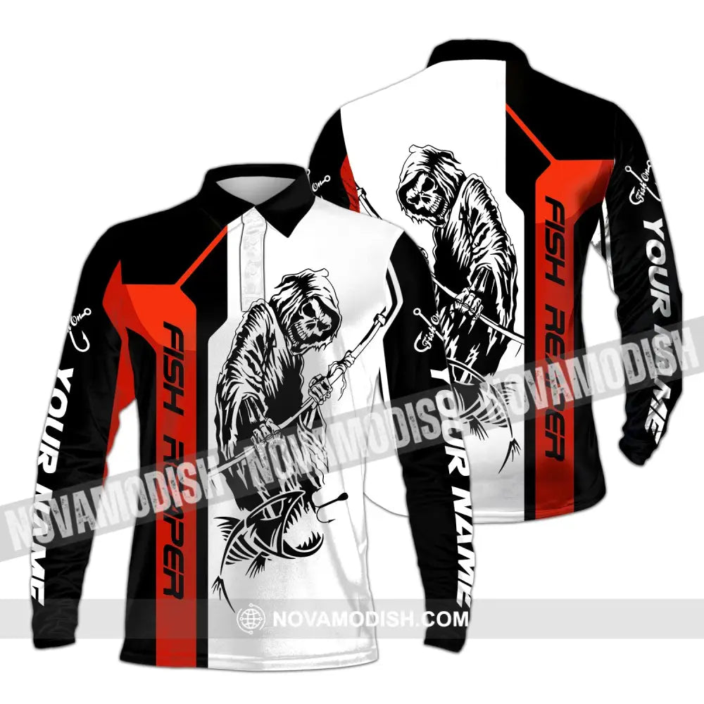 Unisex Shirt - Custom Name Death Fish Reaper Shirt Long Sleeve Polo / S T-shirt