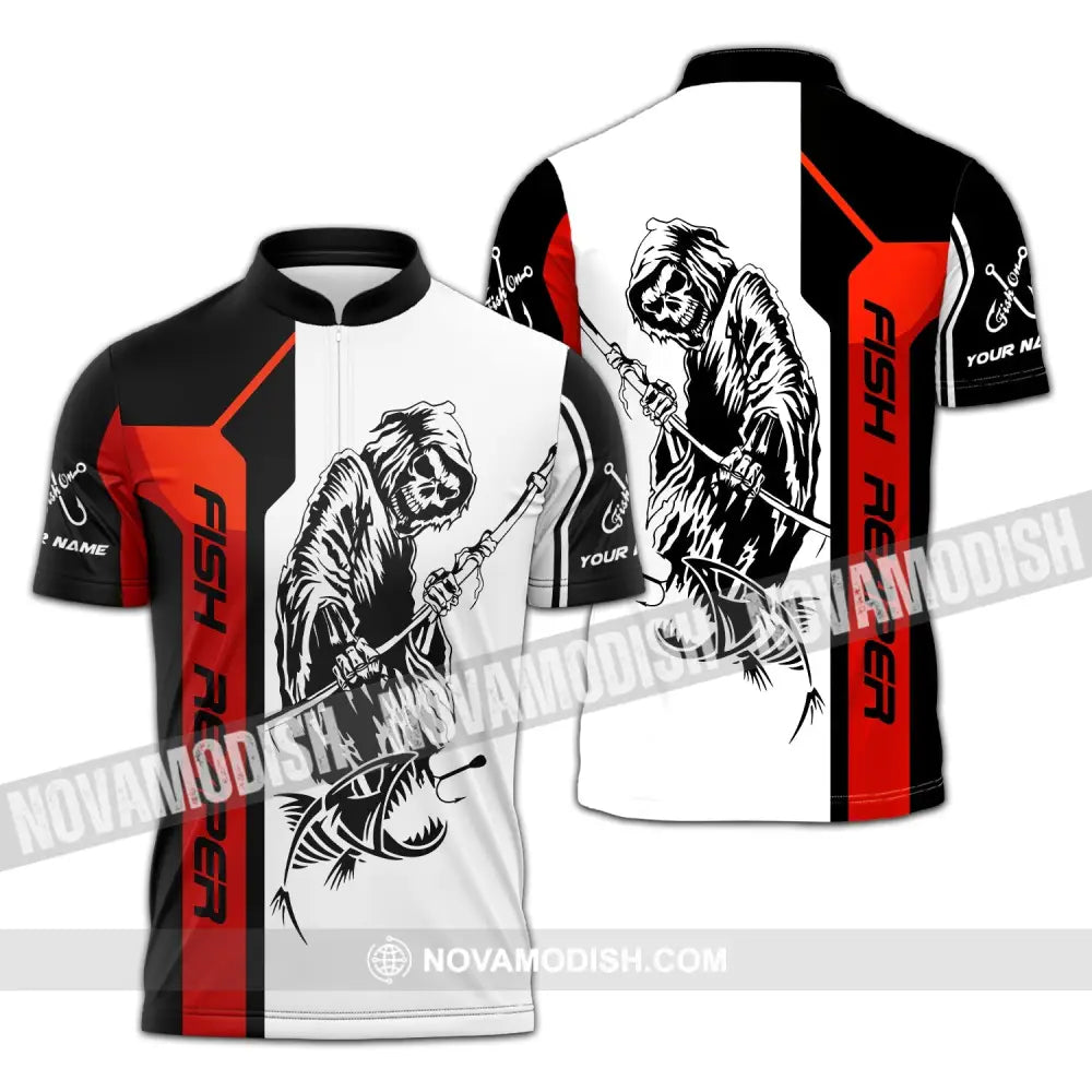 Unisex Shirt - Custom Name Death Fish Reaper Shirt Zipper Polo Shirt / S T-shirt