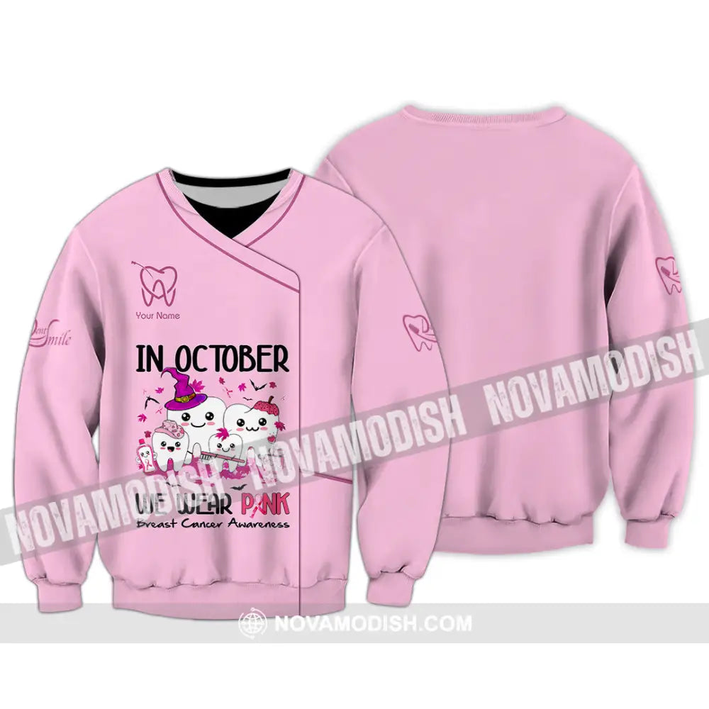 Unisex Shirt Custom Name Dentist Dental T-Shirt Breast Cancer Awareness Long Sleeve / S T-Shirt