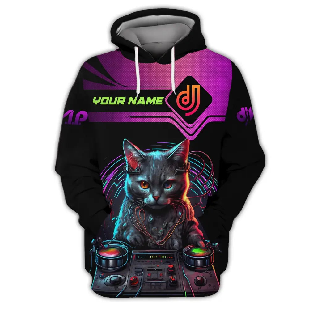 Unisex Shirt Custom Name Disc Jockey T-Shirt Dj Cat Gift For Hoodie / S