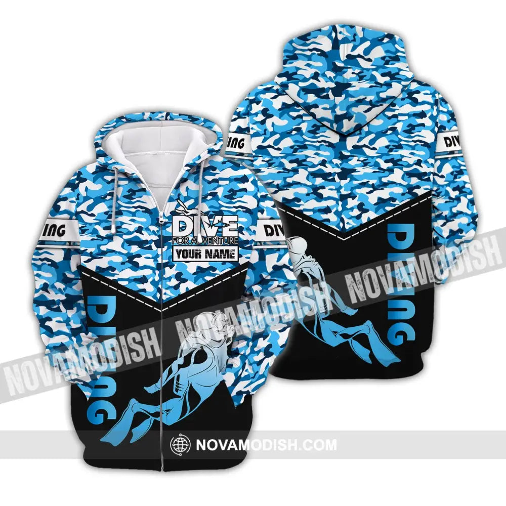 Unisex Shirt - Custom Name Diving T-Shirt - Dive For Adventure - Dive Shirt Zipper Hoodie / S T-shirt