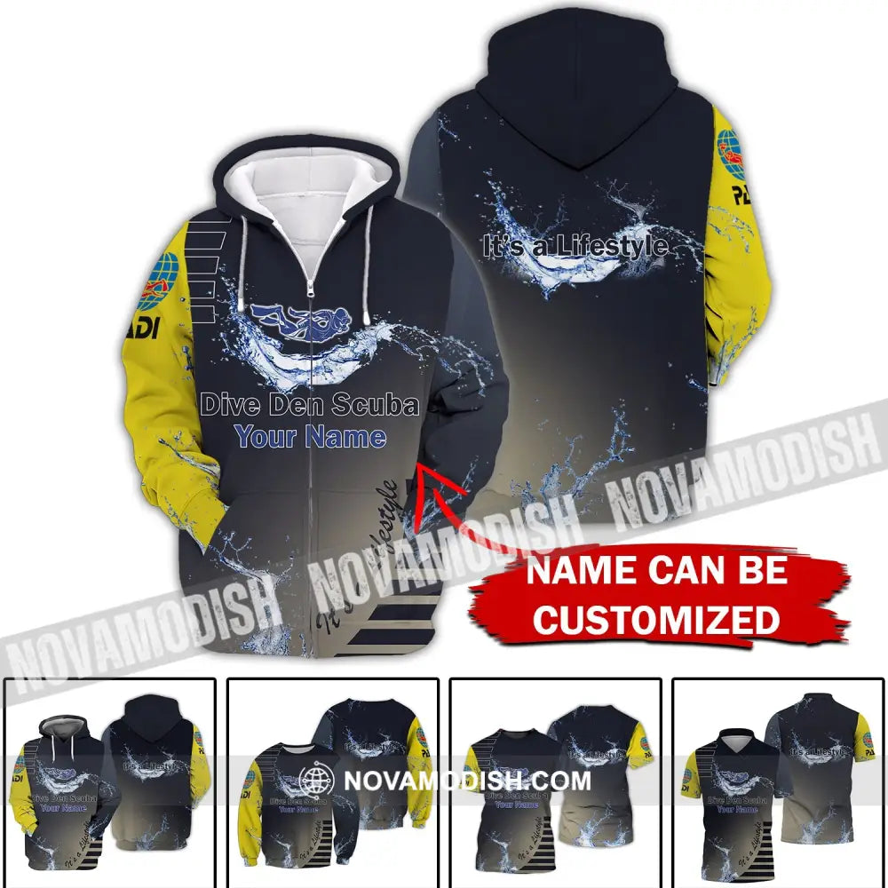 Unisex Shirt - Custom Name Diving T-Shirt - Personalized Shirt - Dive Den Scuba It’s A Lifestyle T-shirt