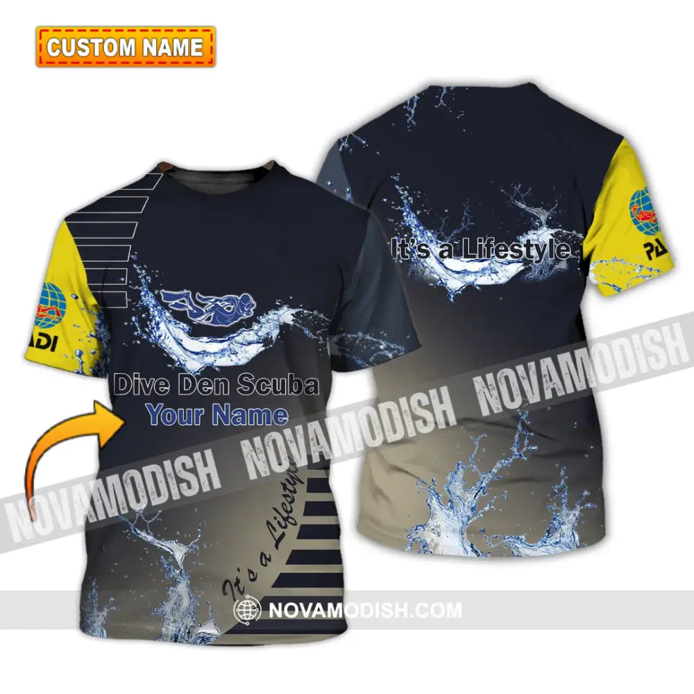 Unisex Shirt - Custom Name Diving T-Shirt - Personalized Shirt - Dive Den Scuba It’s A Lifestyle T-shirt