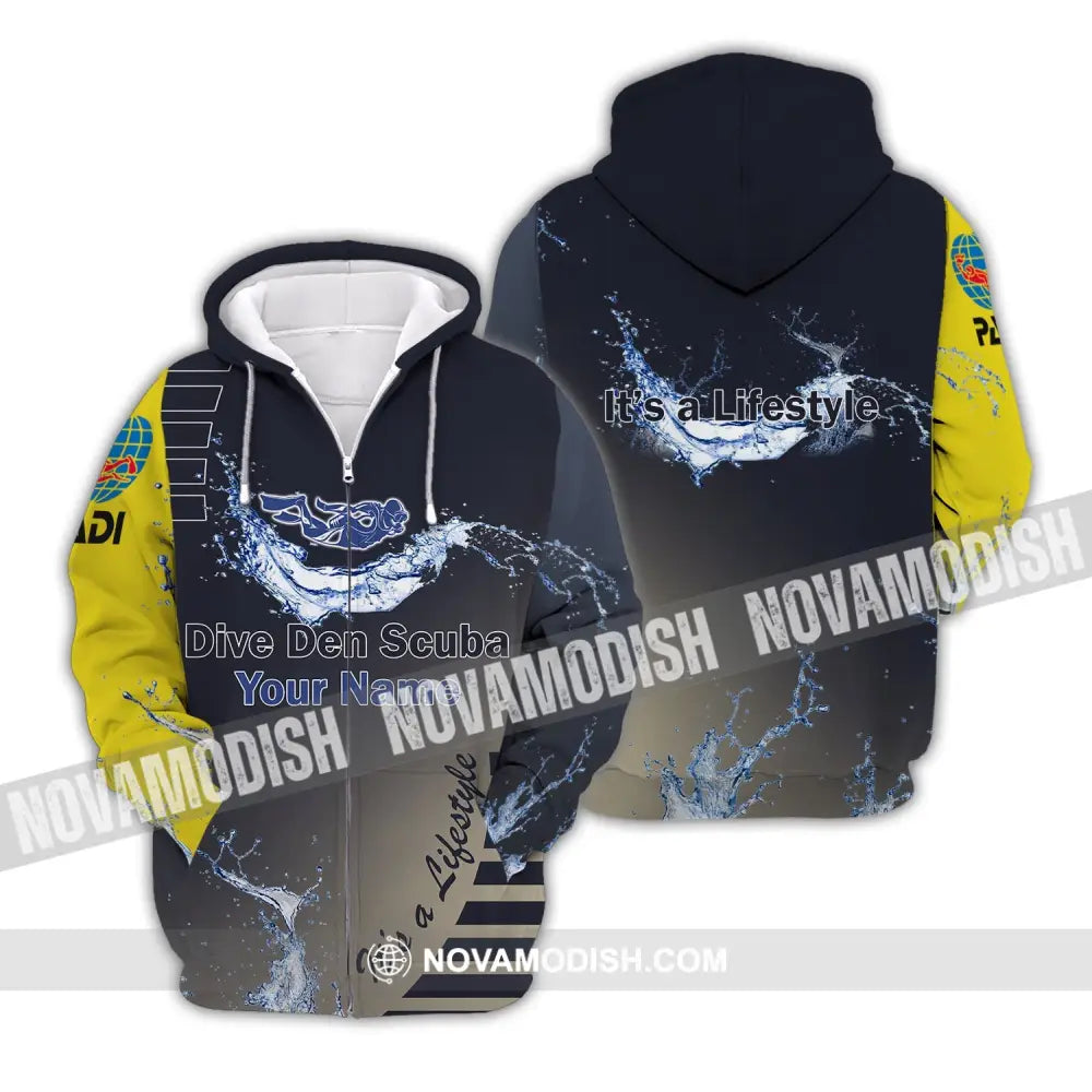 Unisex Shirt - Custom Name Diving T-Shirt - Personalized Shirt - Dive Den Scuba It’s A Lifestyle Zipper Hoodie / S