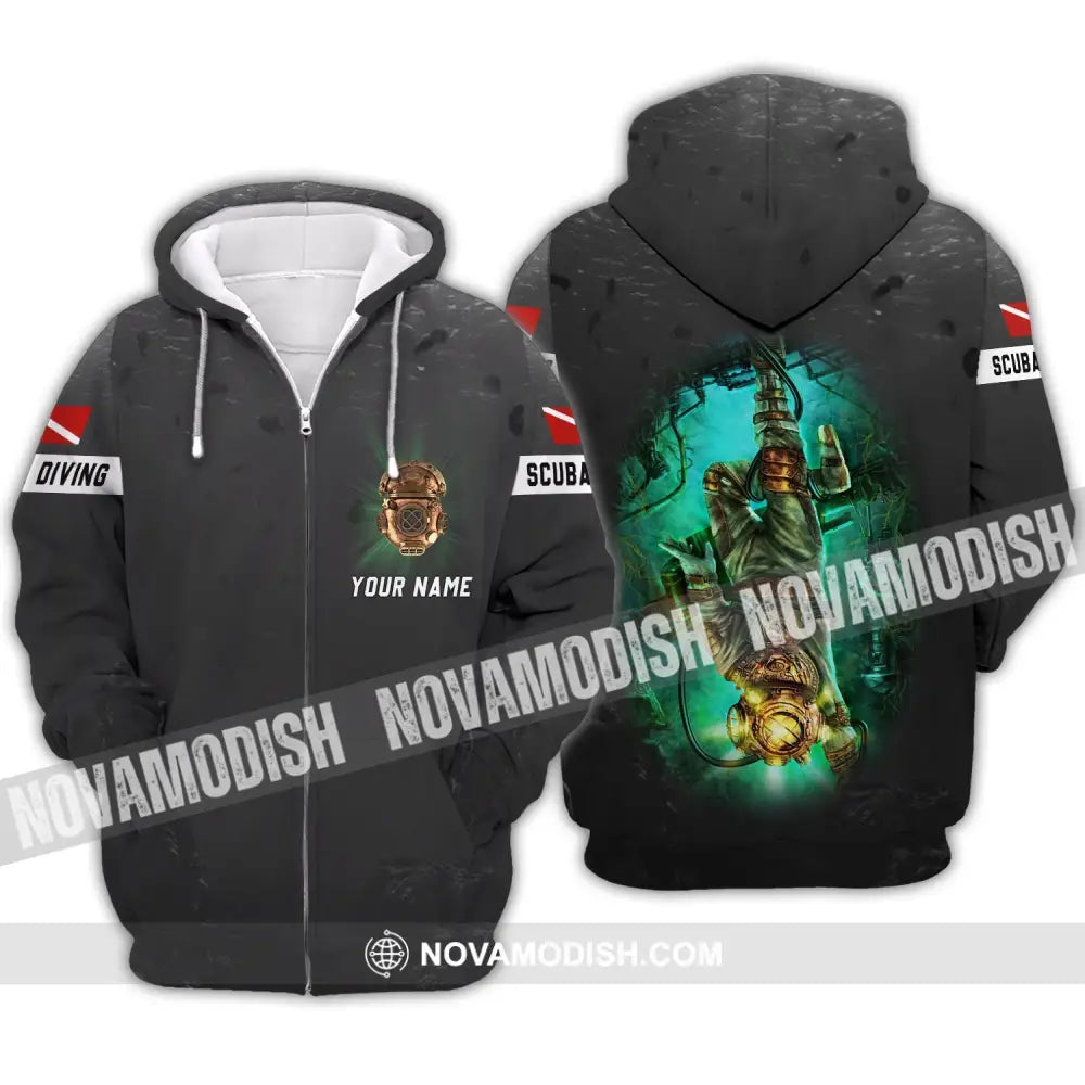 Unisex Shirt - Custom Name Diving T-Shirt - Personalized Scuba Diving Shirt - Scuba Dive Apparel Zipper Hoodie / S