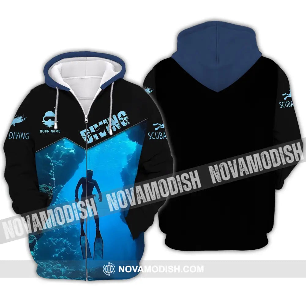 Unisex Shirt - Custom Name Diving T-Shirt - Personalized Scuba Diving Shirt - Scuba Dive Apparel Zipper Hoodie / S