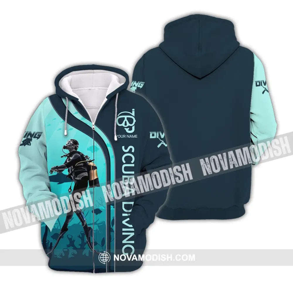Unisex Shirt - Custom Name Diving T-Shirt - Personalized Scuba Diving Shirt - Dive Tee Zipper Hoodie / S T-shirt