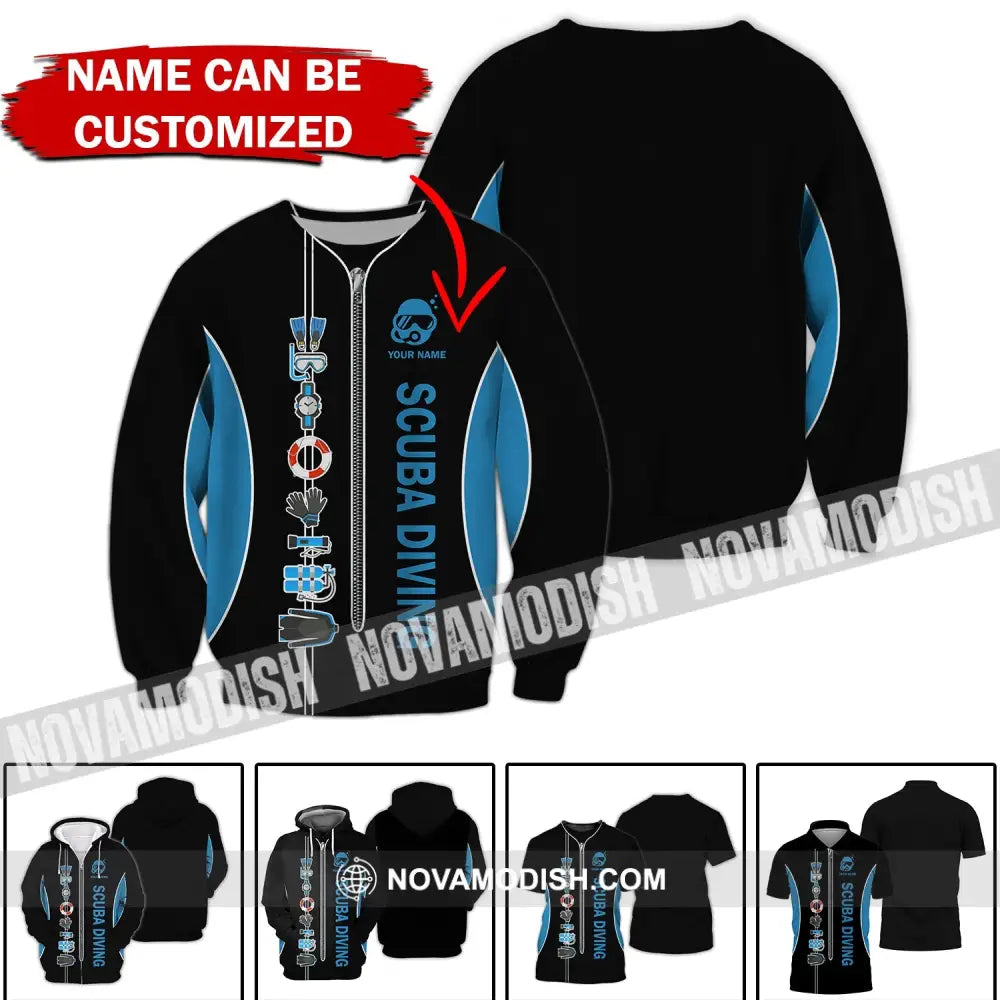 Unisex Shirt - Custom Name Diving T-Shirt - Personalized Shirt - Scuba Diver Gift T-shirt