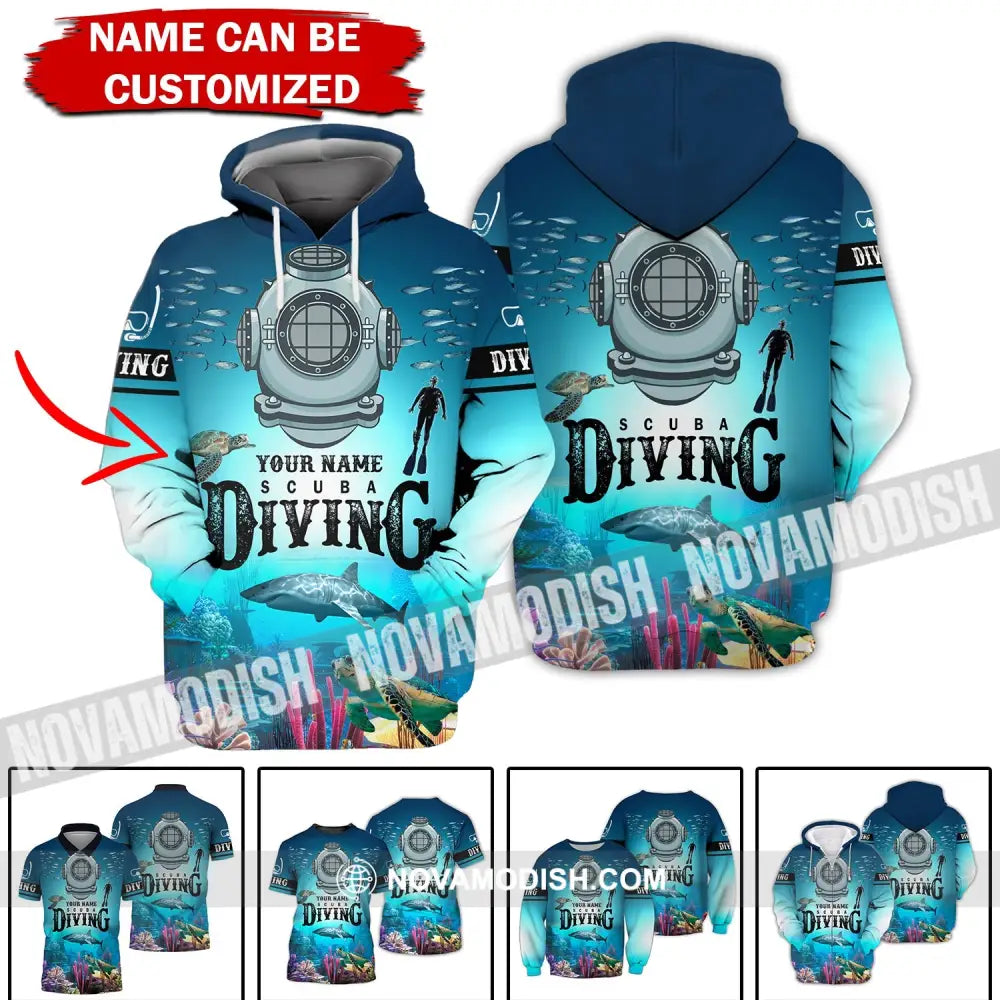 Unisex Shirt - Custom Name Diving T-Shirt - Personalized Scuba Diving Shirt - Scuba Diver Gift T-shirt