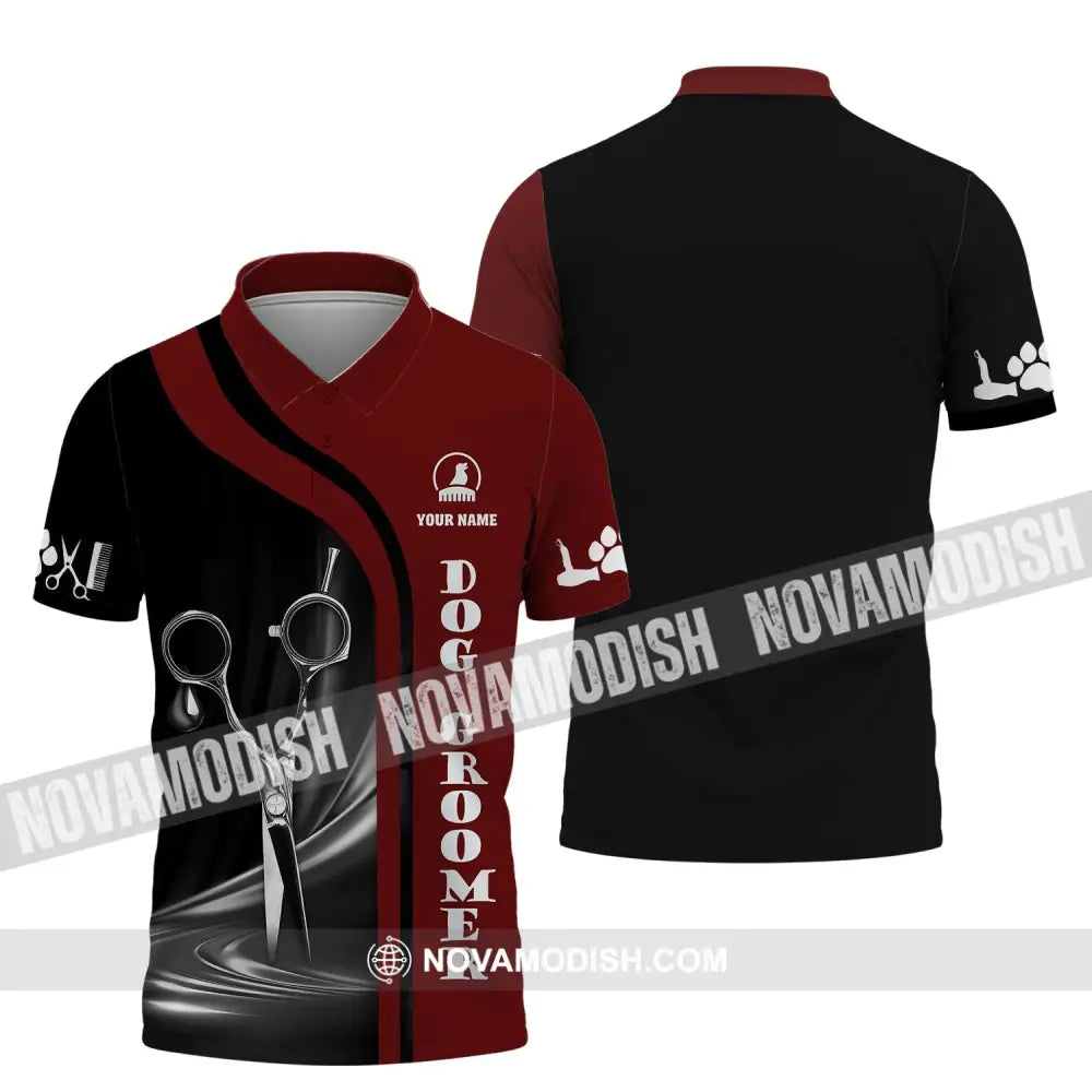 Unisex Shirt - Custom Name Shirt - Dog Groomer Black And Red Name Shirt Polo Shirt / S T-shirt